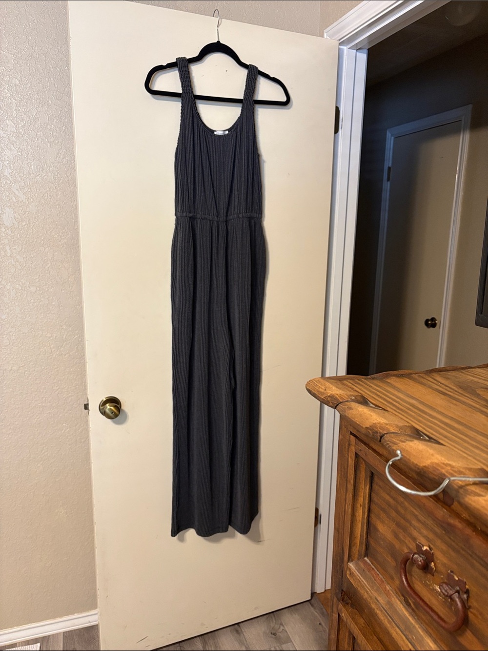 Maurices Charcoal Ribbed Sleeveless Wide-Leg Jumpsuit